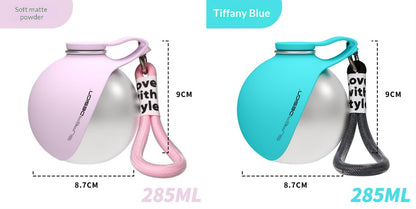 Dog water bottle with bowl showing capacity measurement markings