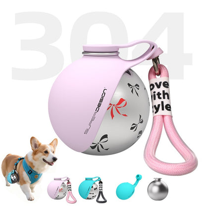 Leakproof dog travel water bottle with waste bag dispenser - pink